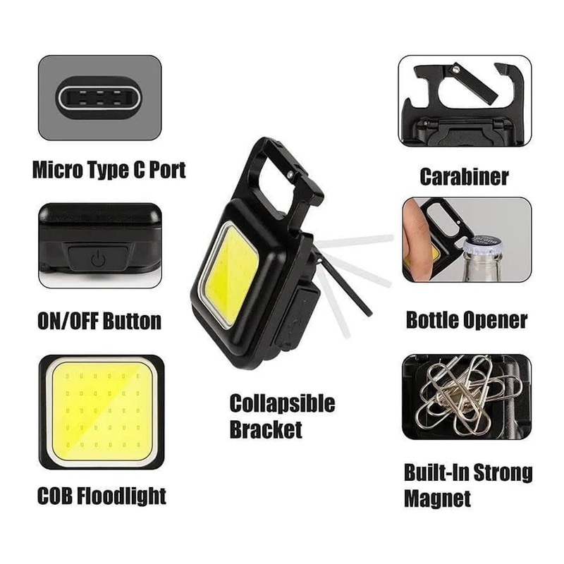 Mini Rechargeable Keychain Flashlight – 4 Light Modes with Folding Bracket & Magnetic Base