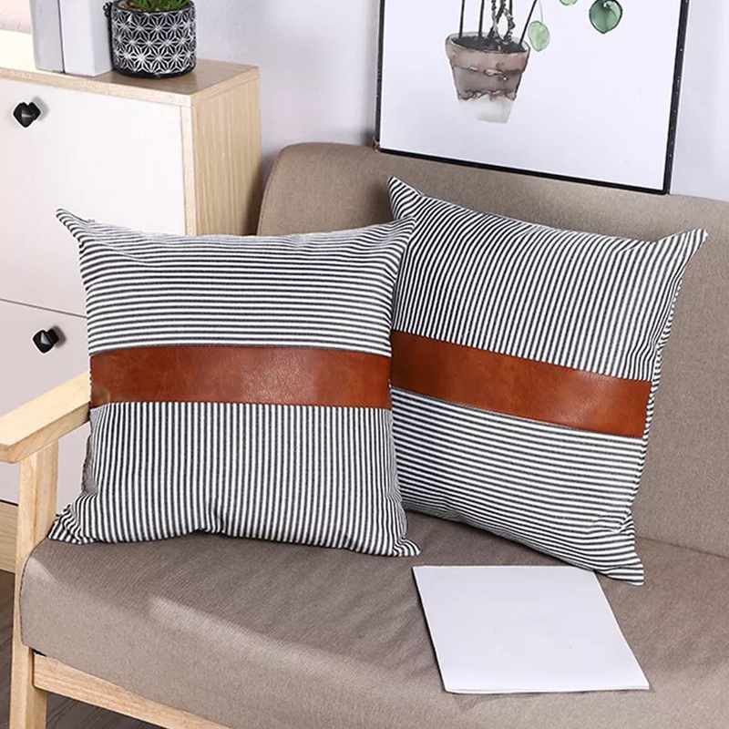 Pillow Covers, leather & cotton Cushion Covers (20  20 Inch / 1 Pair / 2 Pc)
