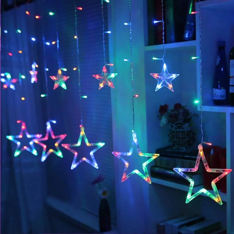 12 Stars LED Curtain String Lights with 8 Flashing Modes for Home Decoration, Diwali & Wedding LED Christmas Light Indoor and Outdoor Light ,Festival Decoration  (Warm White / With Box)