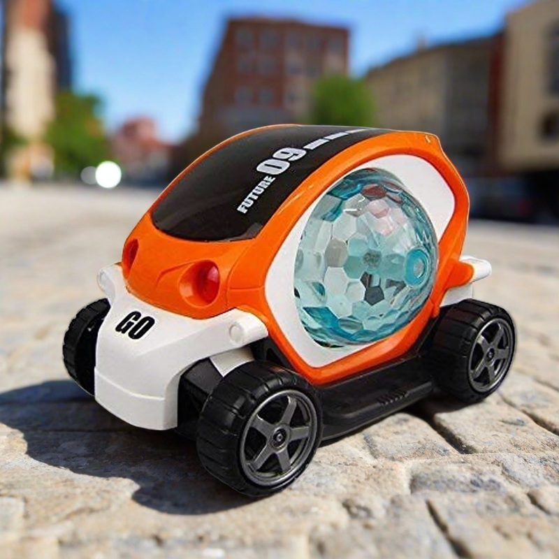 360 Rotating Stunt Car Toy  Bump & Go with 4D Lights, Music & Disco Ball (1 Pc, Battery Not Included)
