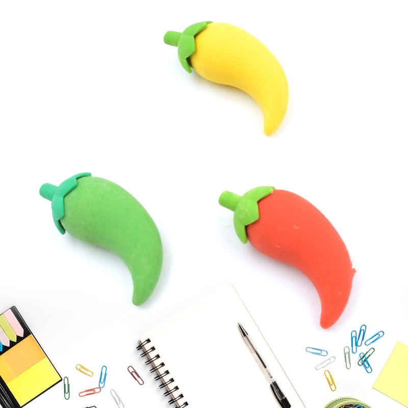 3D Fancy Colorful Chili Shape Erasers  Mini Novelty Eraser Set (3 Pc)