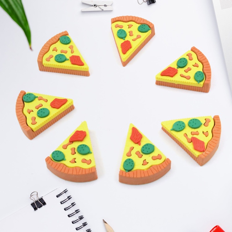 3D Pizza Slices Eraser Set  Fancy & Colorful Stationery for Kids & Gifts (7 slice)