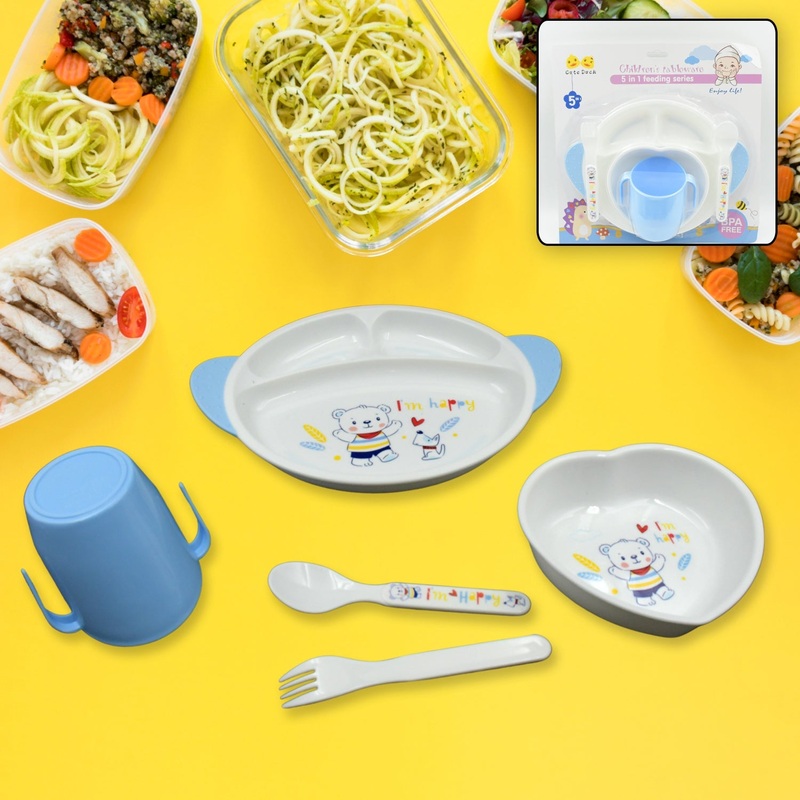 5in1 Baby Feeding Set for Kids and Toddlers,Children Children Dinnerware Set – Feeding Set for Kids, Cartoon Design Plate, Cup, Spoon, Fork  Tableware Cutlery for Kids Microwave (5 Pcs Set)
