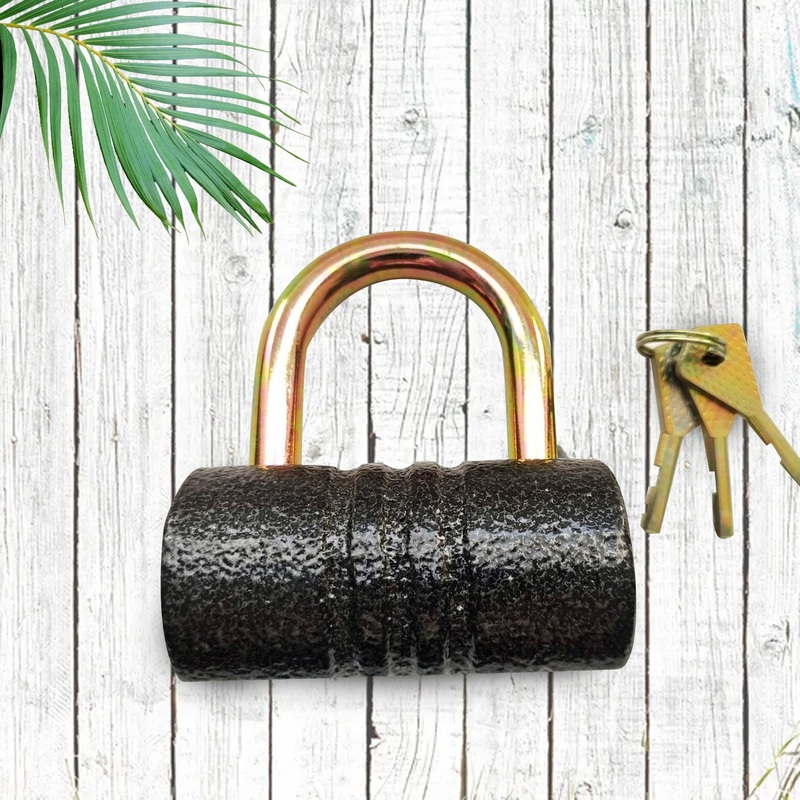 Heavy-Duty Iron Padlock  82mm Black Spray Lock with Brass Core & 5 Keys, Waterproof & Anti-Theft