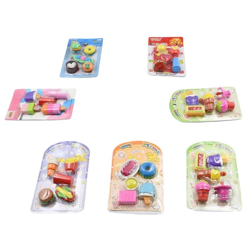 Mix Design Fancy Erasers Set  Colorful & Stylish Erasers for Kids, Birthday Gift & School Prize (1 Set)