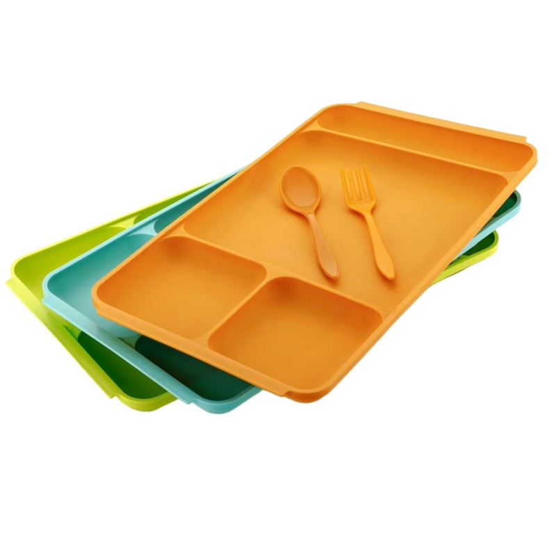 4-Compartment Plastic Dish Set with Spoon & Fork  Versatile Dinner & Pav Bhaji Plate