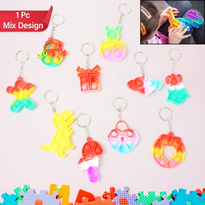 Compact Pop It Keychain  Fun Stress Relief Fidget Toy (1 Pc | Mix Design)