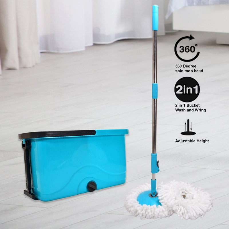 Quick Spin Mop  Plastic Floor Cleaner with Big Bucket & Easy Wheels