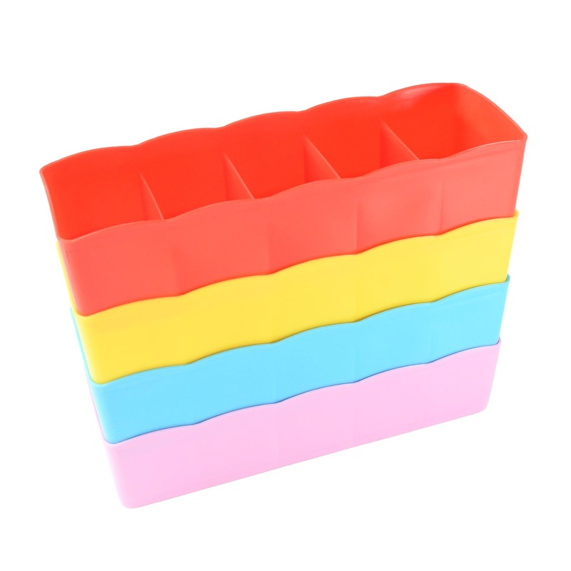 Desktop Storage Organizer Box Set – 5 Grid Compartments for Clothing, Underwear, Socks & Ties (4-Piece)