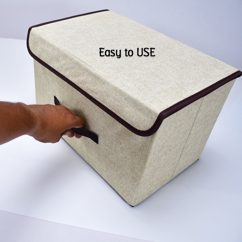 Foldable Cotton Linen Storage Box  Multi-Room Organizer with Lid & Handles