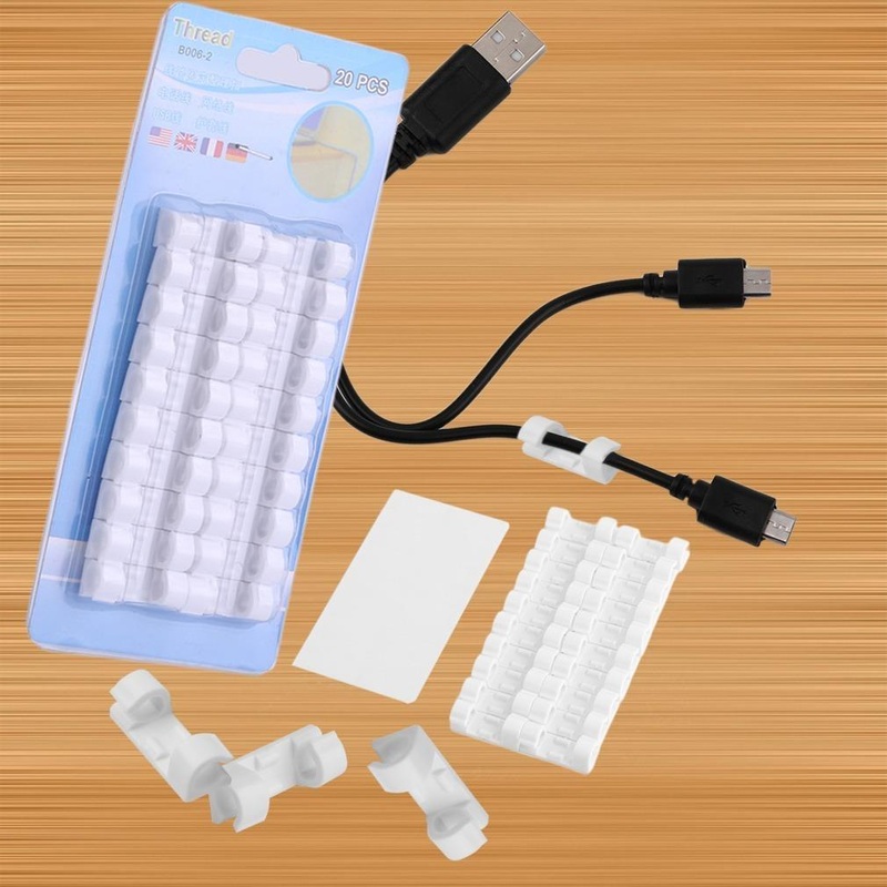 Self Adhesive Cable Clips Wire Manage Holder Sticky Mount-Round Plastic Cable Cord  – Pack of 20