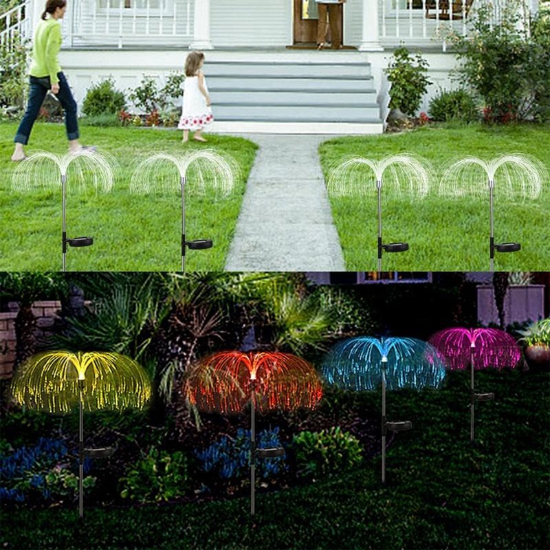 Solar Outdoor Lights  7-Color Waterproof Jellyfish Like Firework Home Decor (2pcs)