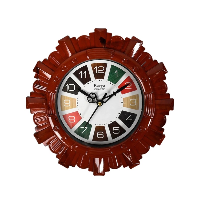 Wooden Look Round Wall Clock – Battery Operated, Easy-to-Read, Plastic Design for Home/Office