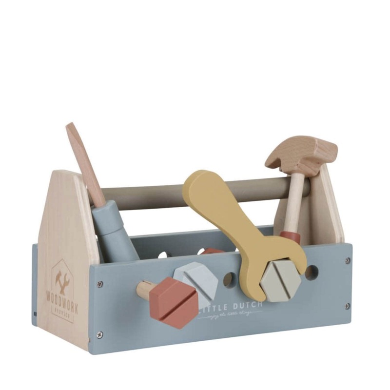 Wooden Blue Toolbox and Accessories