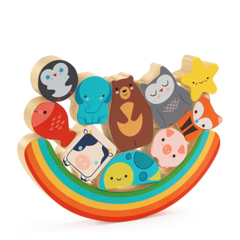 Wooden Puzzle Stacking Board – Rainbow and Animals