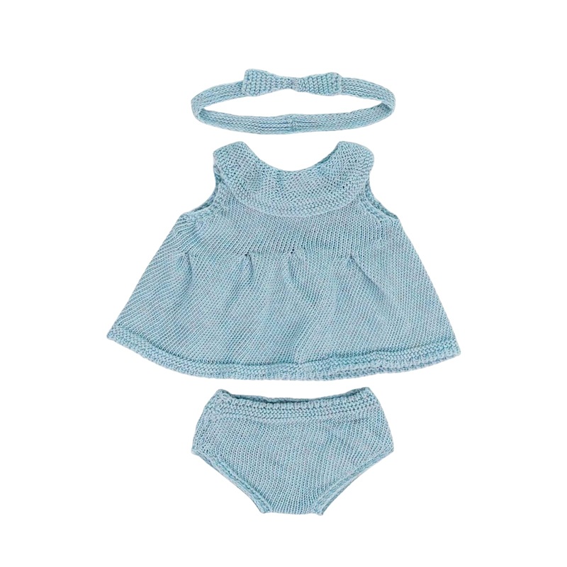 Knitted Doll Outfit Blue Dress and Headband – 38cm