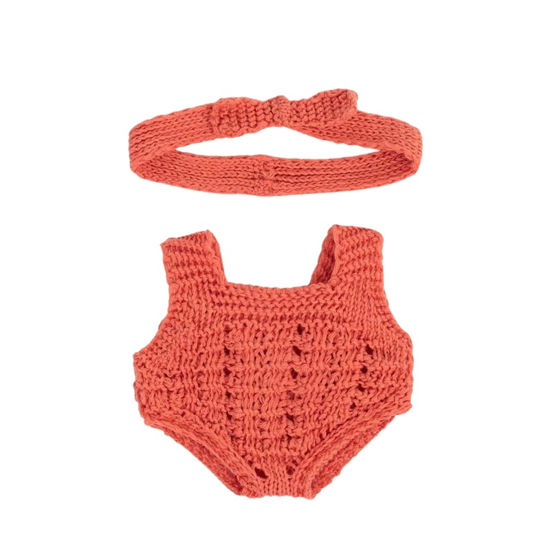 Knitted Doll Outfit Rust Romper and Headband – 21cm
