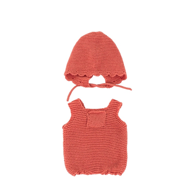 Knitted Doll Outfit Rust Romper and Hood – 32cm