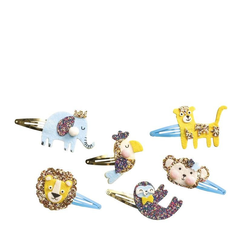 6 Glitter Hair Clips Craft Set – Exotic Animals