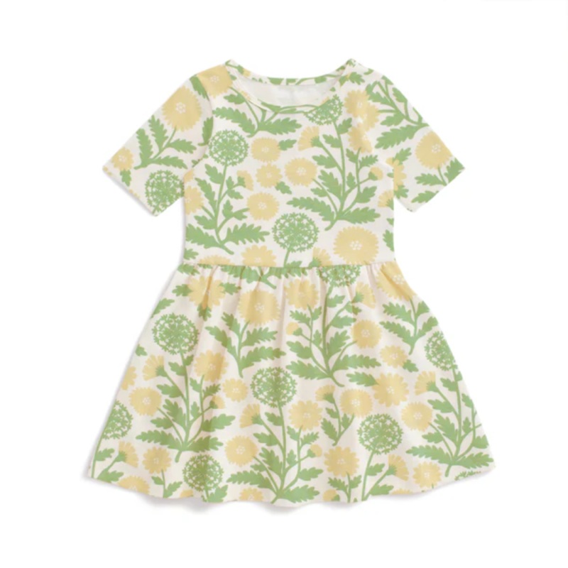 Alberta Dress – Dandelions Green & Yellow by Winter Water Factory