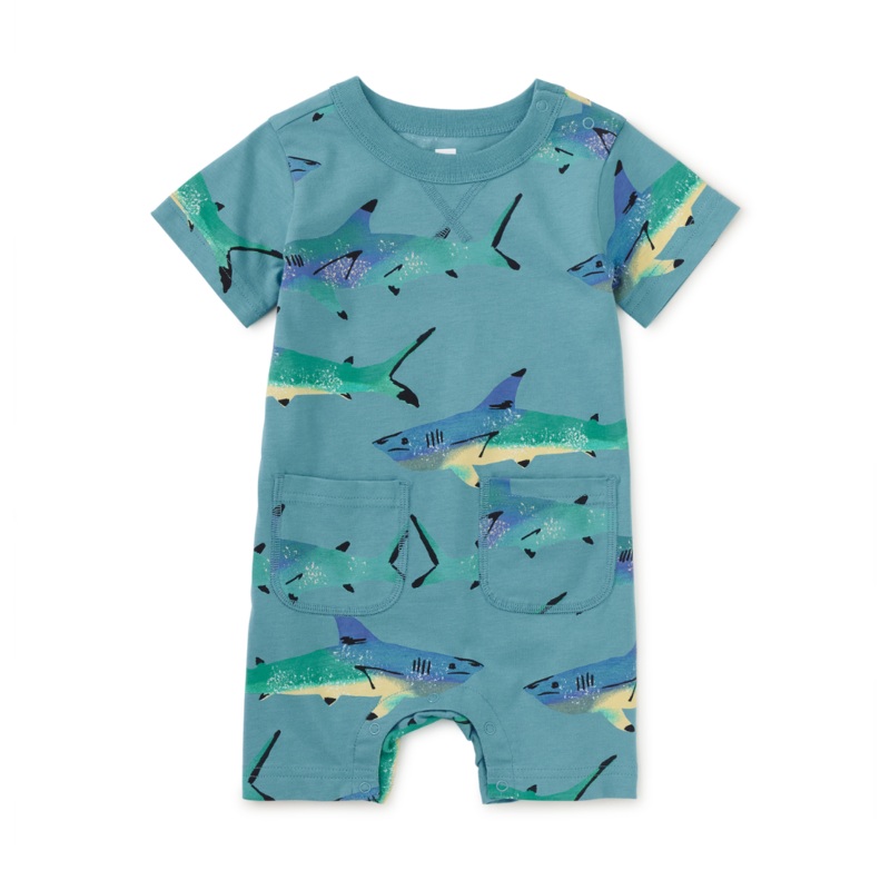 Double Pocket Baby Romper – Painted Shark by Tea Collection