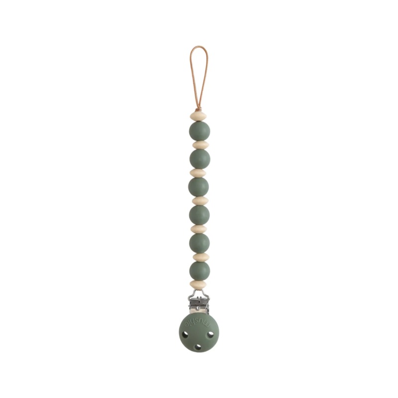Luna Silicone Pacifier Clip – Dried Thyme by Mushie & Co