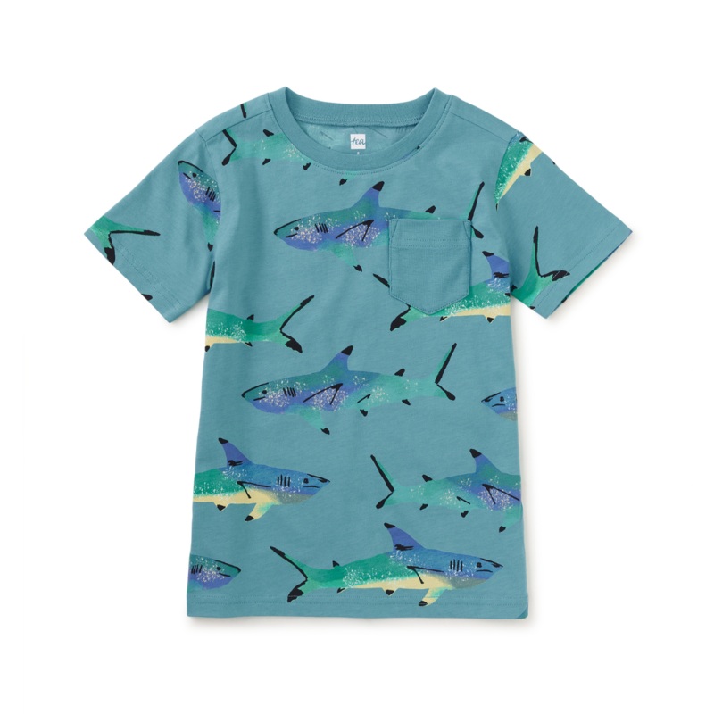 Printed Pocket Tee – Painted Shark by Tea Collection