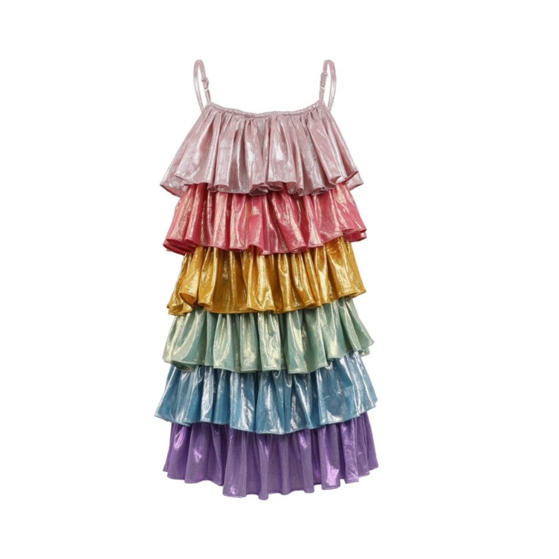 Rainbow Metallic Tiers Dress by Lola + The Boys