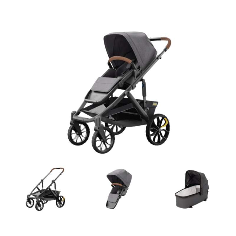 Switch&Roll Stroller w/Infant Essentials  (Switchback Seat, &Roll Frame, Leather Grips & Bumper Bar, Bassinet) by Veer