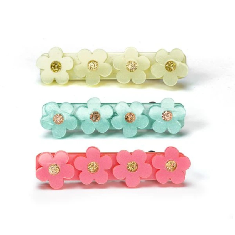 Flowers Hair Clips Yellow Jade Red – Set of 3 by Lilies & Roses NY