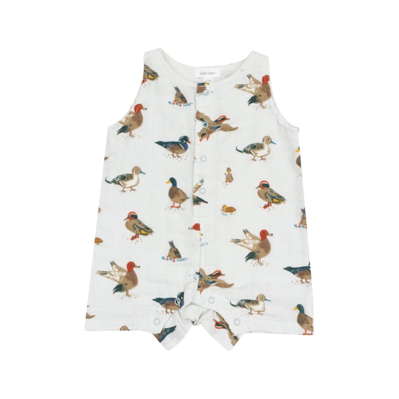Muslin Sleeveless Shortie Romper – Blue Ducks by Angel Dear
