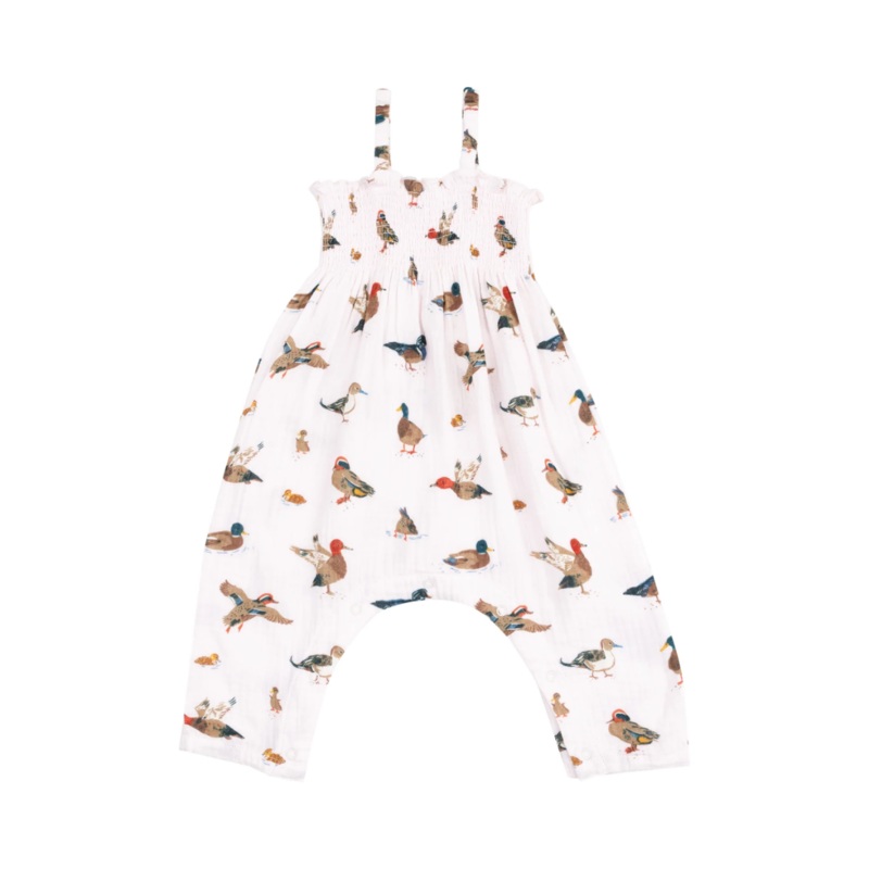 Muslin Smocked Romper – Pink Ducks by Angel Dear