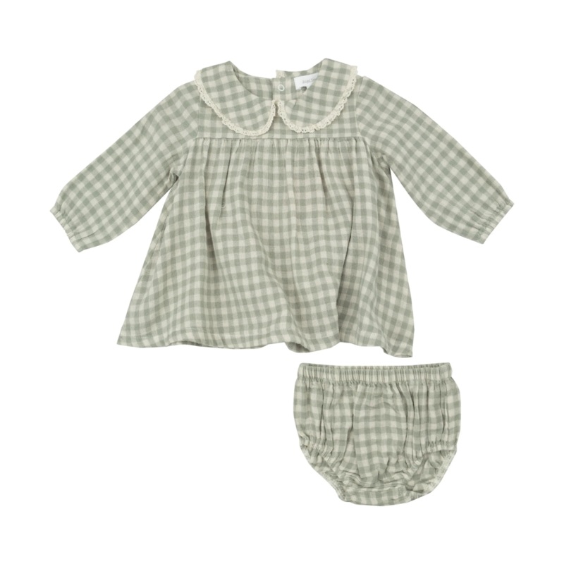 Peter Pan Collar Dress and Diaper Cover – Mini Green Gingham by Angel Dear