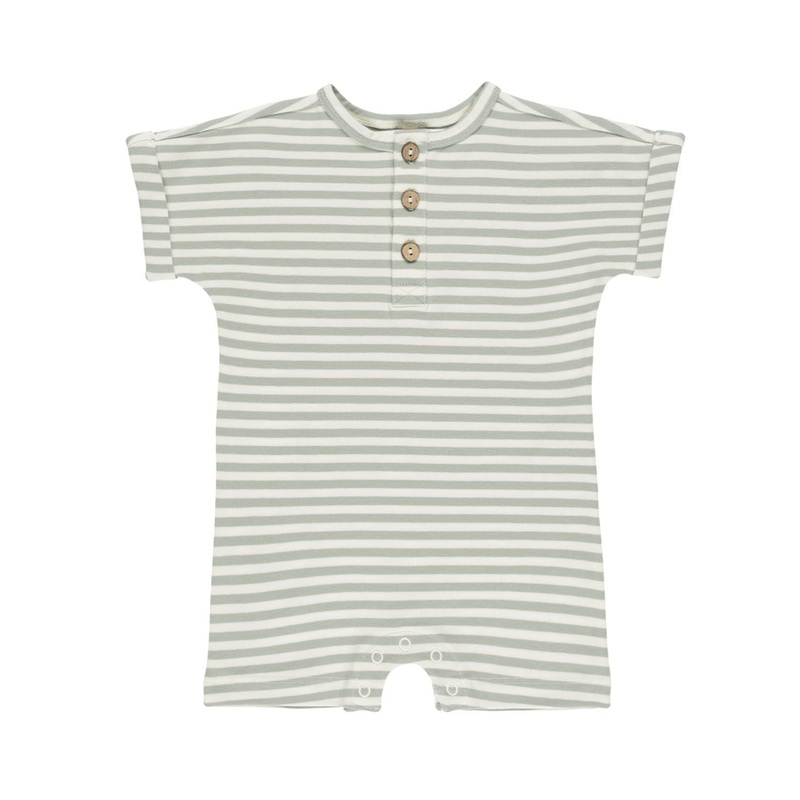 Short Sleeve One-Piece Romper – Sage Stripe by Quincy Mae