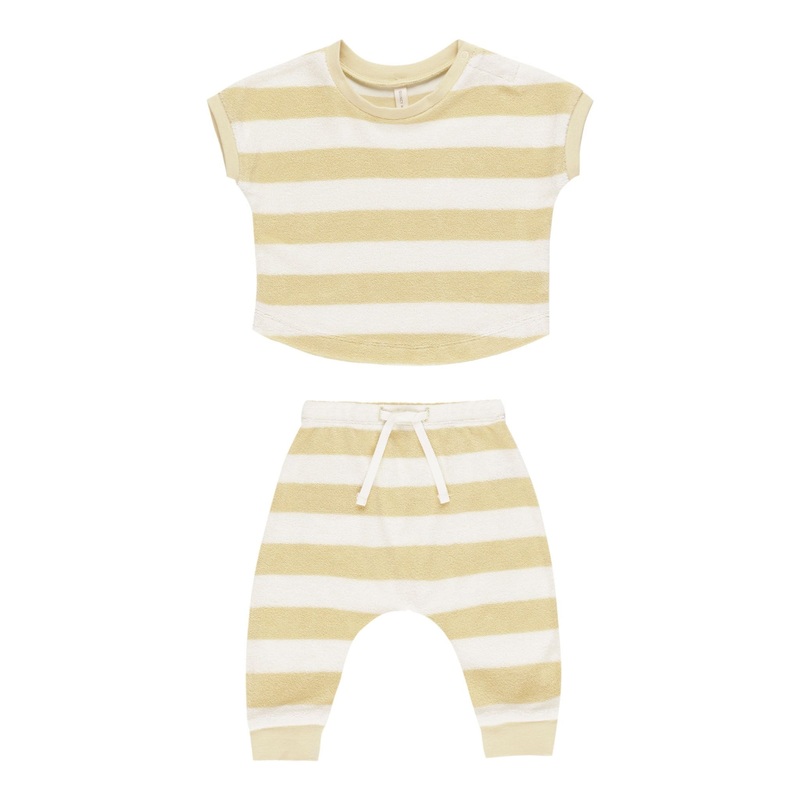 Terry Tee + Pant Set – Yellow Stripe by Quincy Mae