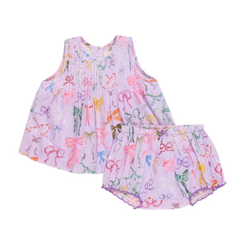 Baby Jaipur Two Piece Set – Lavender Watercolor Bows by Pink Chicken
