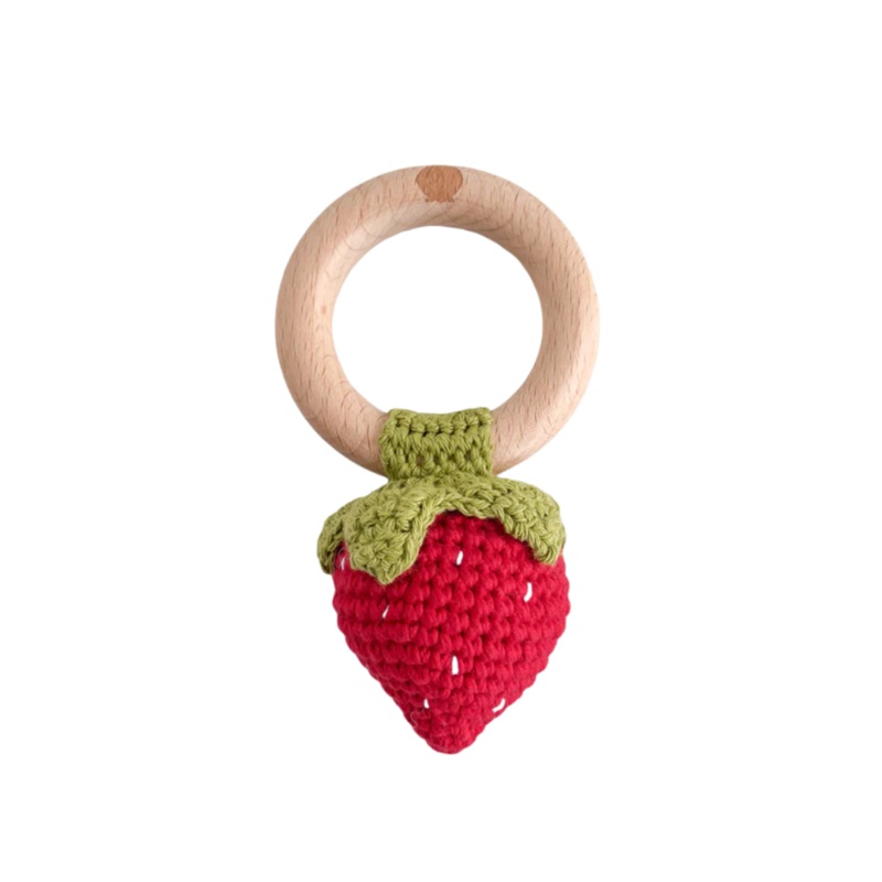 Cotton Crochet Rattle Teether – Strawberry by The Blueberry Hill