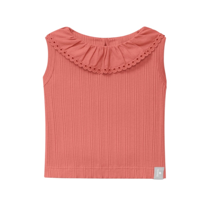 Cotton Sleeveless Top with Ruffle Collar – Coral by Snug