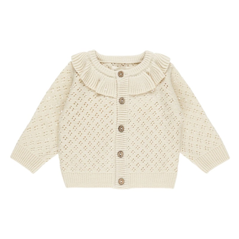Ruffle Collar Cardigan – Natural by Quincy Mae