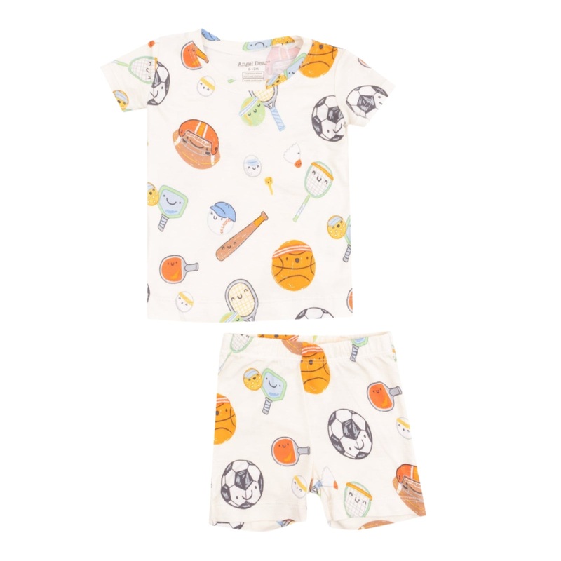 Bamboo Short Sleeve Lounge Wear Set with Shorts – Sports Ball Friends by Angel Dear