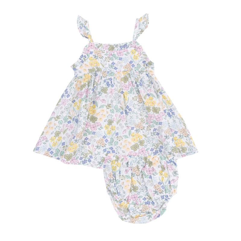 Muslin Paperbag Ruffle Sundress with Diaper Cover – Samantha Floral by Angel Dear