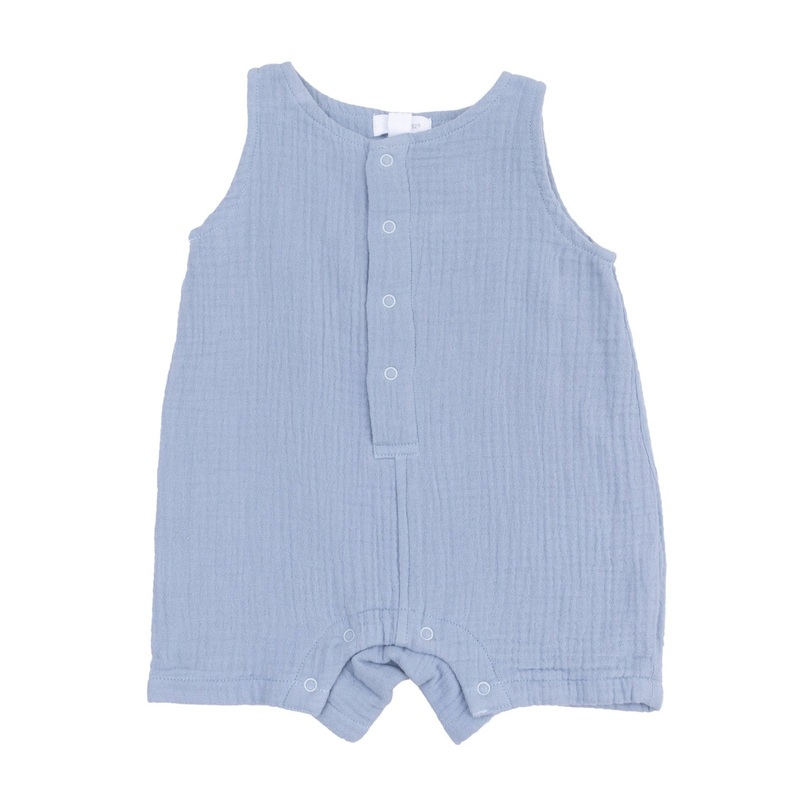 Muslin Sleeveless Shortie Romper – Dusty Blue by Angel Dear