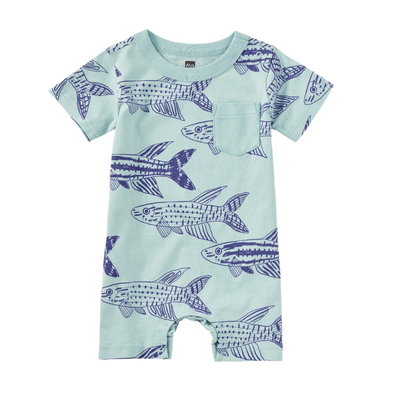 Pocket Shortie Baby Romper – Brazilian Killifish by Tea Collection