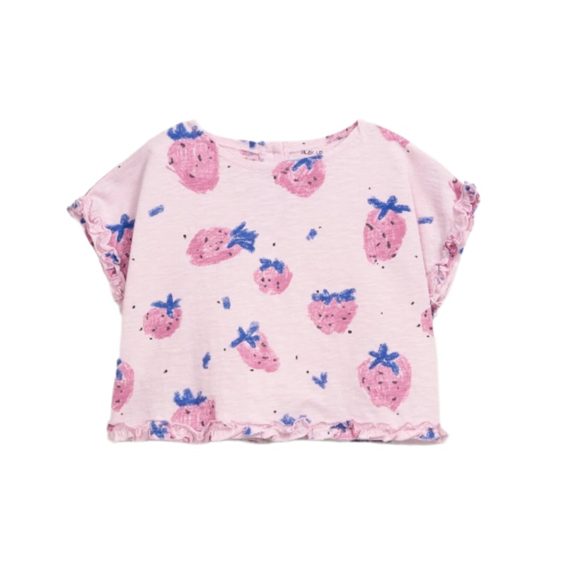 Printed Jersey Tee – Pink Strawberries by Play Up