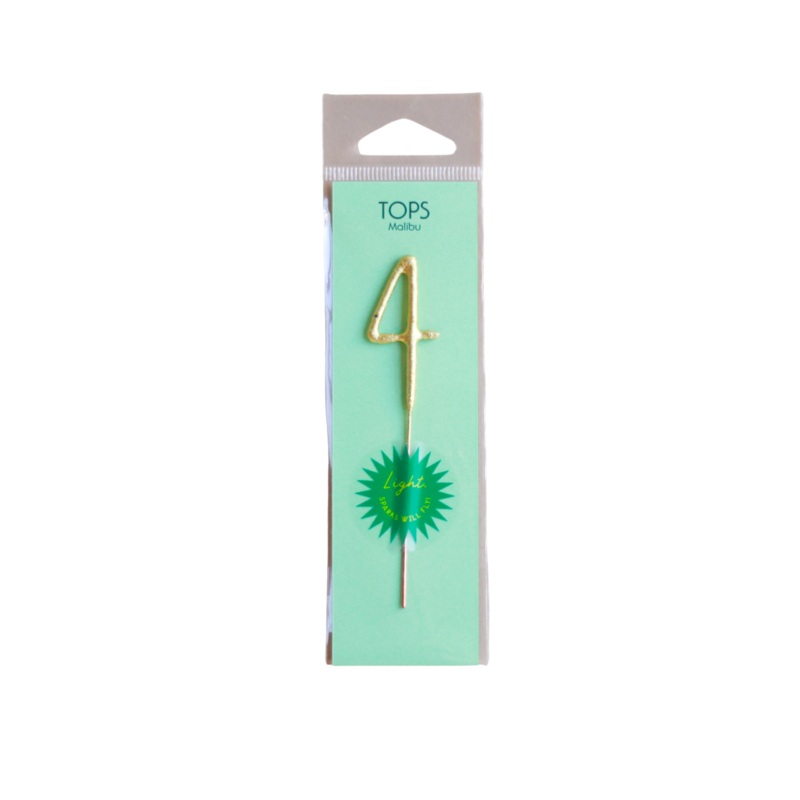 Mini Gold Sparkler Number Birthday Candle – 4 by TOPS Malibu