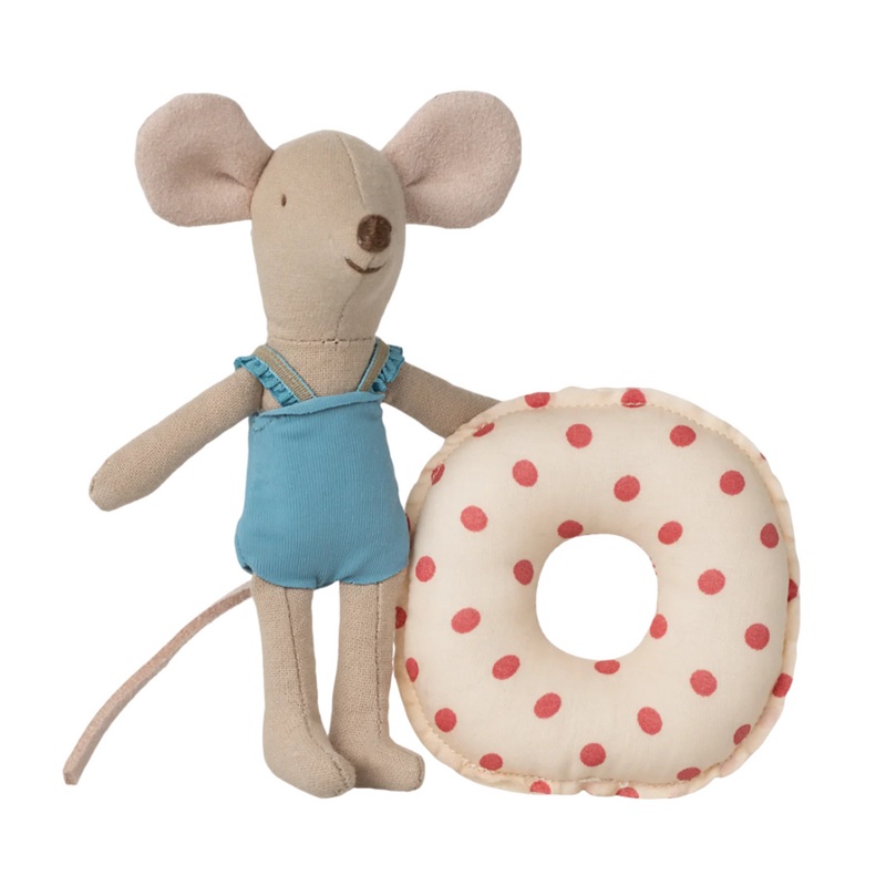 Beach Mouse with Float, Little Sister – Red Dot by Maileg