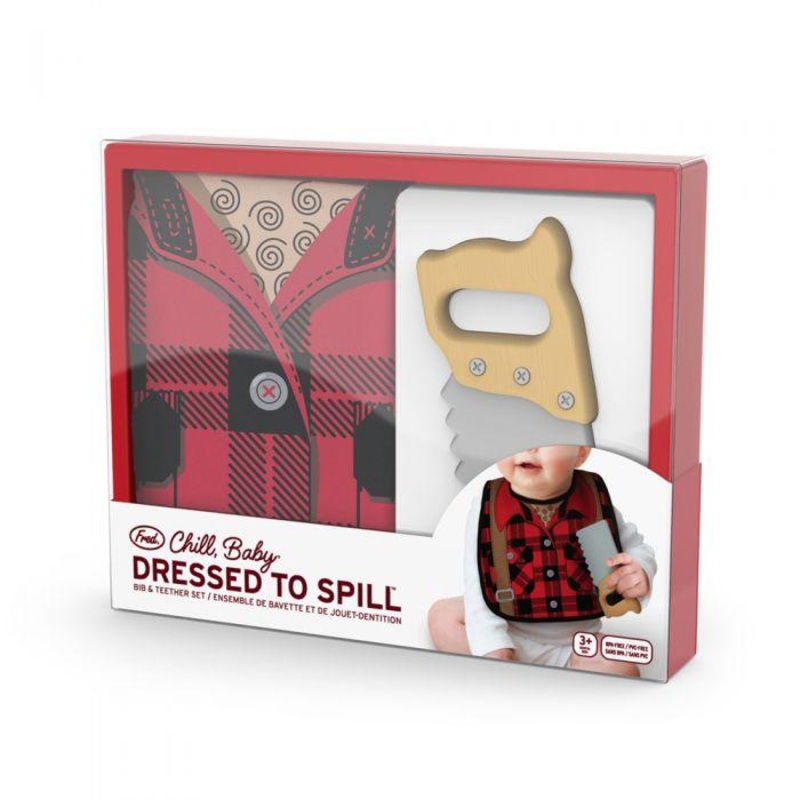Dressed to Spill Bib + Teether Set – Buffalo Plaid by Fred + Friends