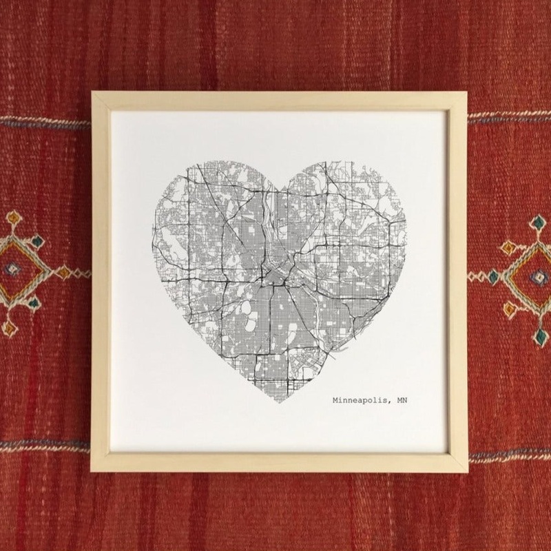 Minneapolis Minnesota City Map Heart Art Print – 12×12 by Tim Plus April