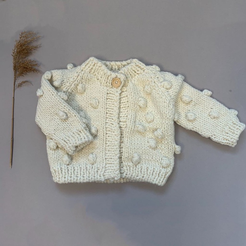 Popcorn Hand Knit Cardigan Sweater – Cream by The Blueberry Hill