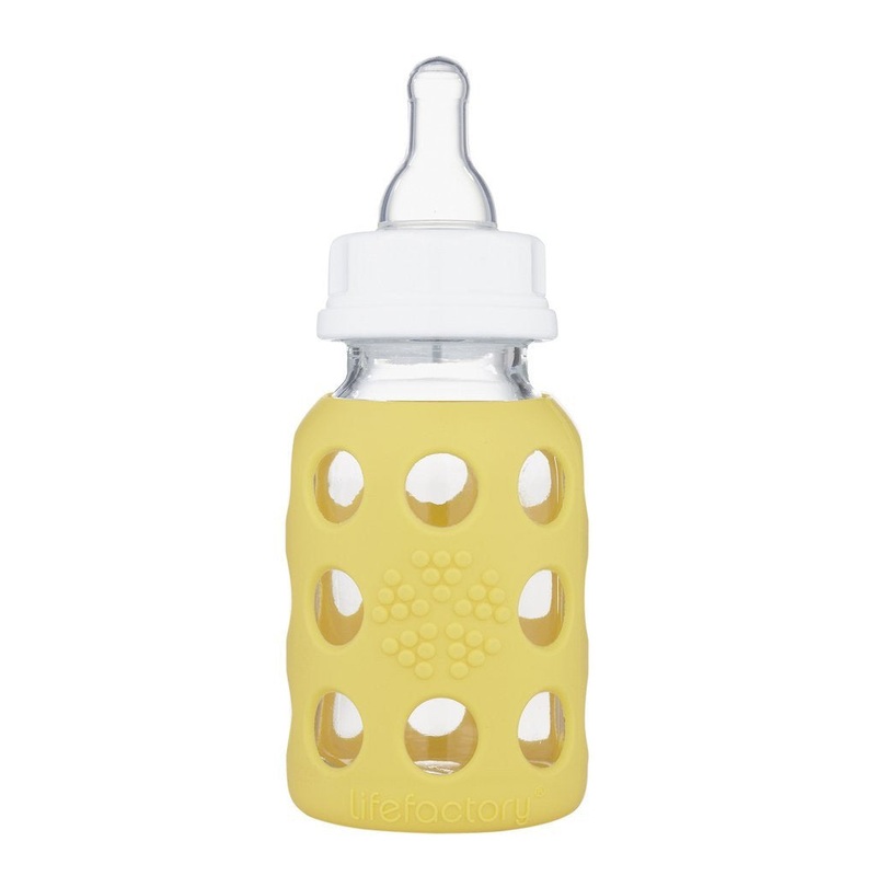 Lifefactory 4 oz Glass Baby Bottle with Silicone Sleeve – Banana